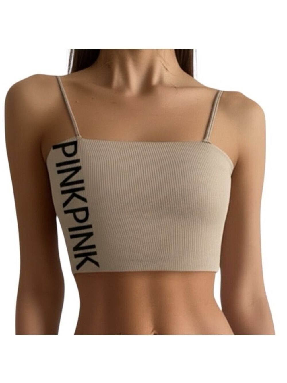 Victoria's Secret PINK taupe brown black ribbed knit convertible tube top S